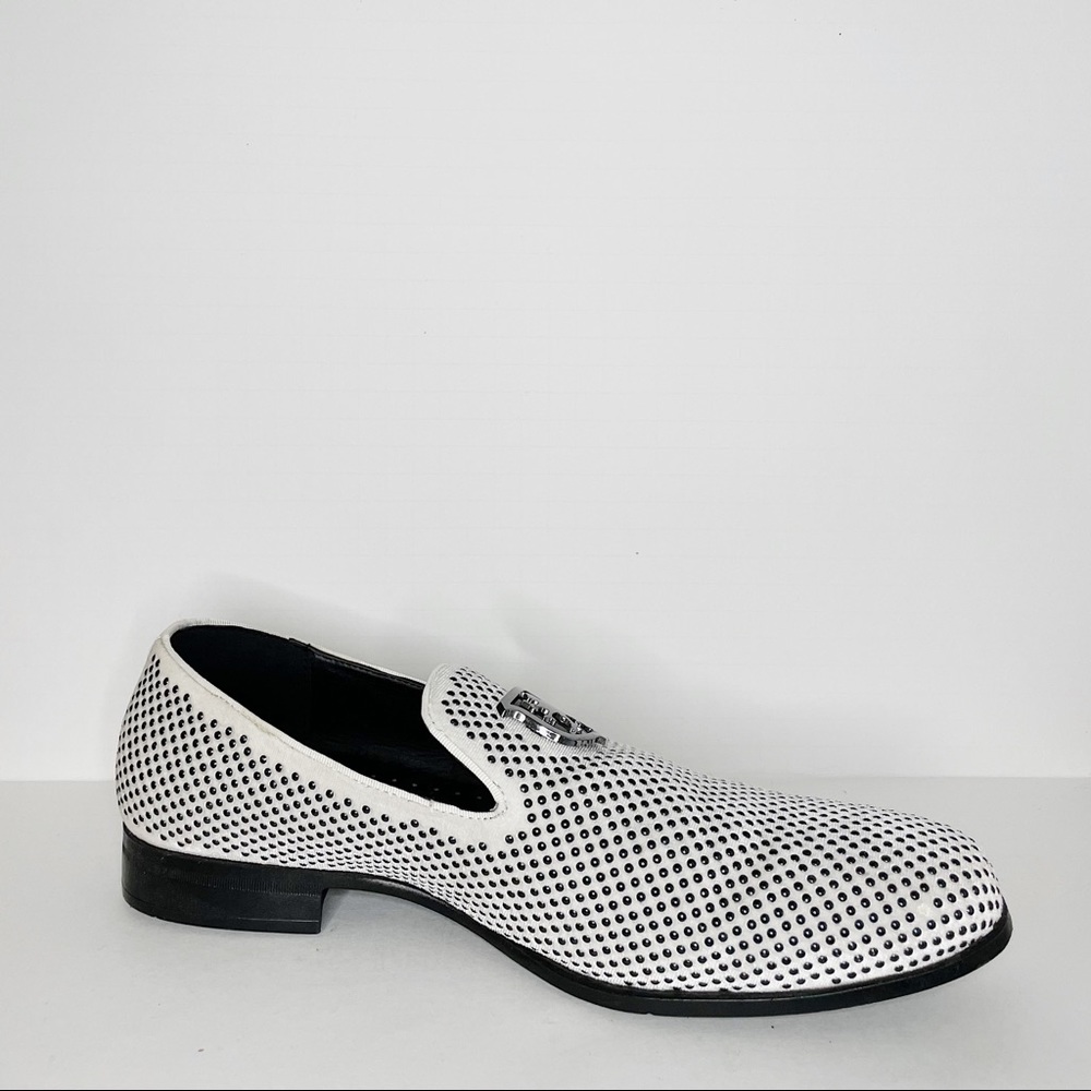 Mens Stacy Adams Black and White Studded Loafers (Size 11)